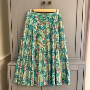 Vintage GEIGER Austria Floral Pleated Skirt, Pockets Sz. 40 Cotton Modal ~ Lined